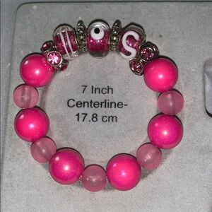 Hot pink glass painted Beaded stretch Bracelet